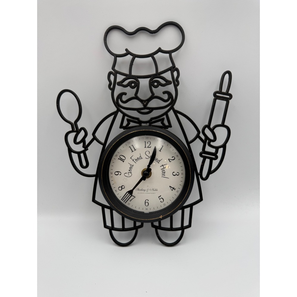 Sterling‎ & Noble Chef Wall Clock Black Wire Kitchen Decor Good Food Served Here